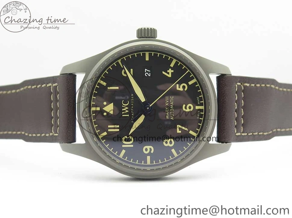 MIROTIME 0310 SmartChoice Mark XVIII IW327006 Titanium M+F 1:1 Best Edition Black Dial on Brown Leather Strap A 7145